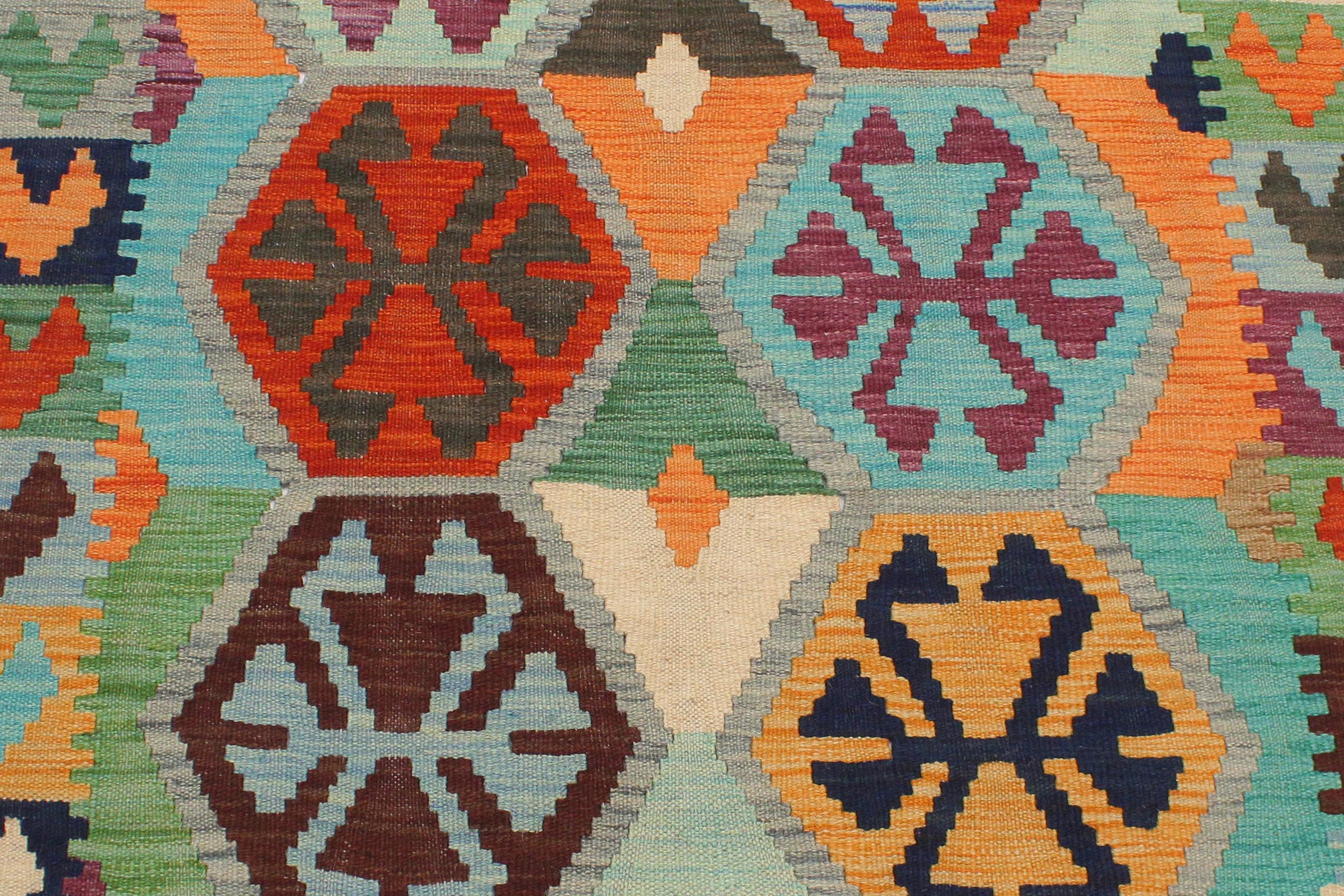 handmade Geometric Kilim Gray Blue Hand-Woven RECTANGLE 100% WOOL area rug 3 x 5