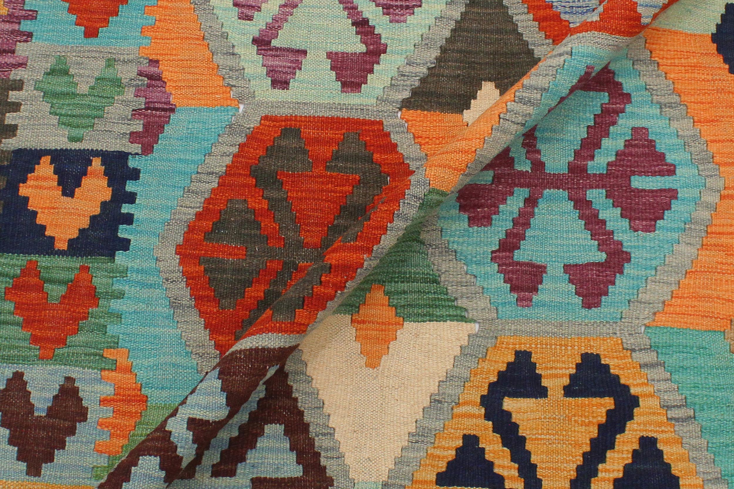 handmade Geometric Kilim Gray Blue Hand-Woven RECTANGLE 100% WOOL area rug 3 x 5