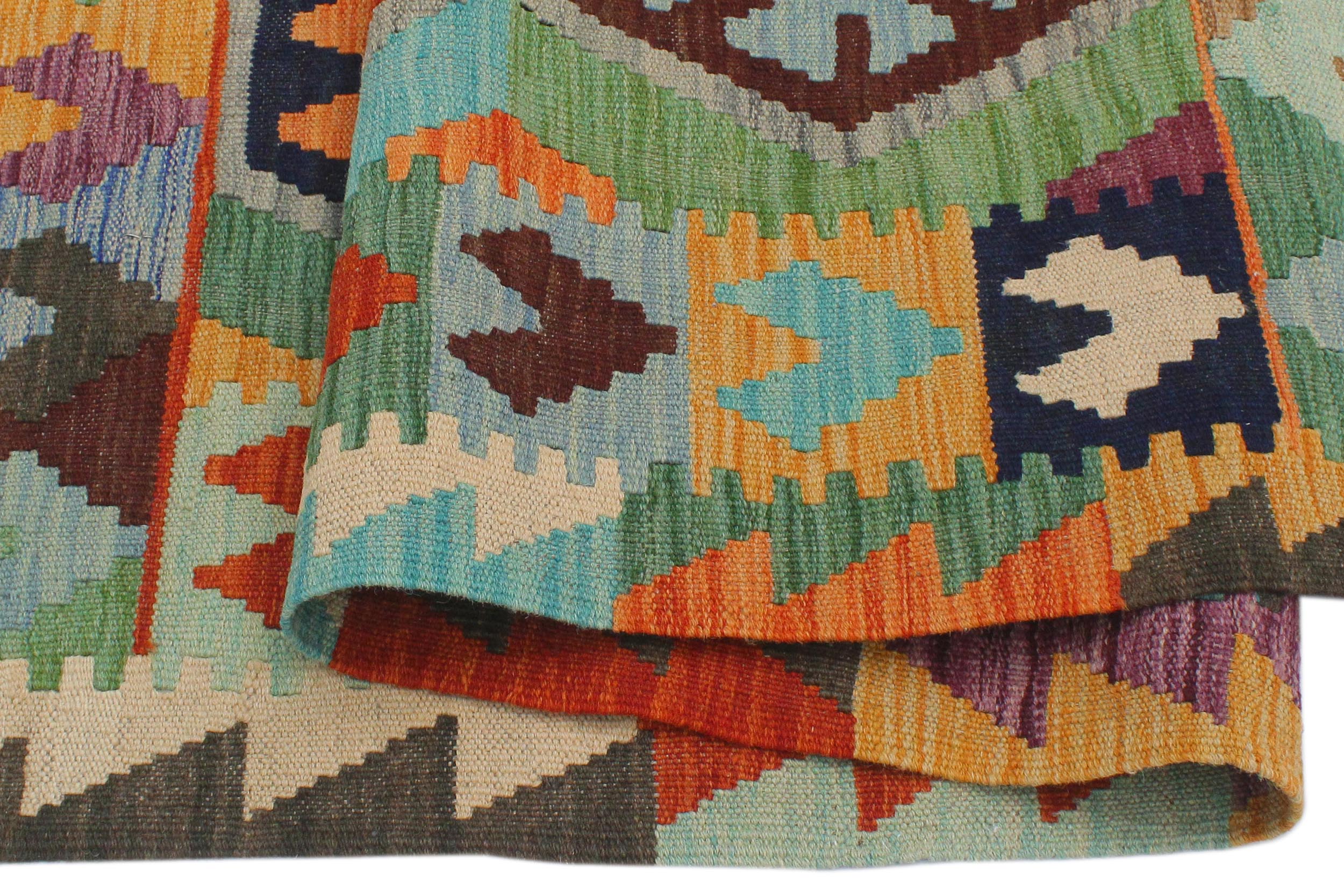 handmade Geometric Kilim Gray Blue Hand-Woven RECTANGLE 100% WOOL area rug 3 x 5