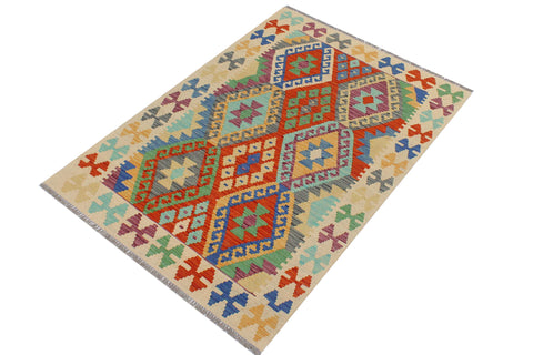 handmade Geometric Kilim Rust Beige Hand-Woven RECTANGLE 100% WOOL area rug 3 x 5