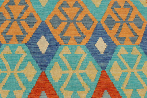 handmade Geometric Kilim Blue Beige Hand-Woven RECTANGLE 100% WOOL area rug 3 x 5