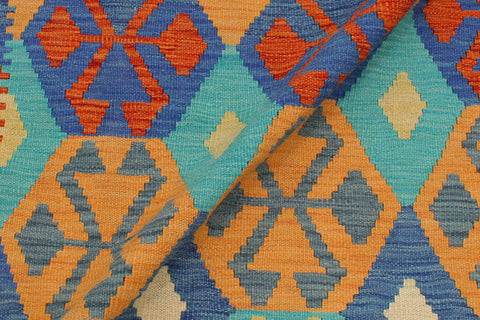 handmade Geometric Kilim Blue Beige Hand-Woven RECTANGLE 100% WOOL area rug 3 x 5