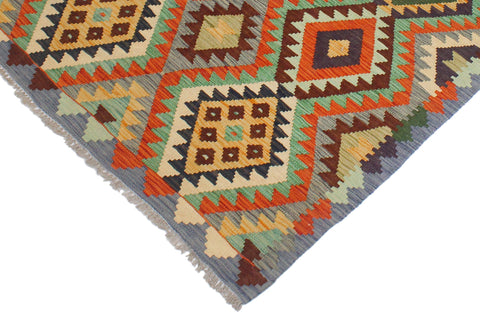 handmade Geometric Kilim Rust Blue Hand-Woven RECTANGLE 100% WOOL area rug 3 x 5