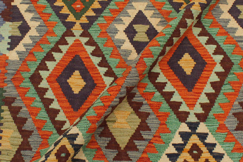 handmade Geometric Kilim Rust Blue Hand-Woven RECTANGLE 100% WOOL area rug 3 x 5
