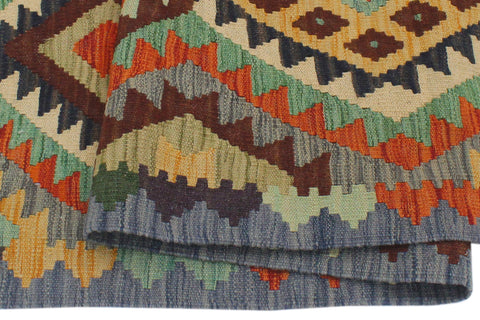 handmade Geometric Kilim Rust Blue Hand-Woven RECTANGLE 100% WOOL area rug 3 x 5