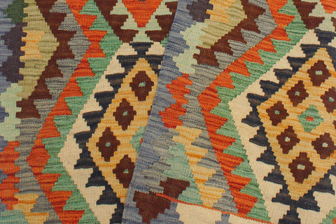 handmade Geometric Kilim Rust Blue Hand-Woven RECTANGLE 100% WOOL area rug 3 x 5