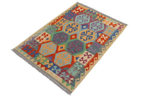 handmade Geometric Kilim Rust Gold Hand-Woven RECTANGLE 100% WOOL area rug 3 x 5