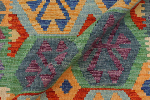 handmade Geometric Kilim Rust Gold Hand-Woven RECTANGLE 100% WOOL area rug 3 x 5