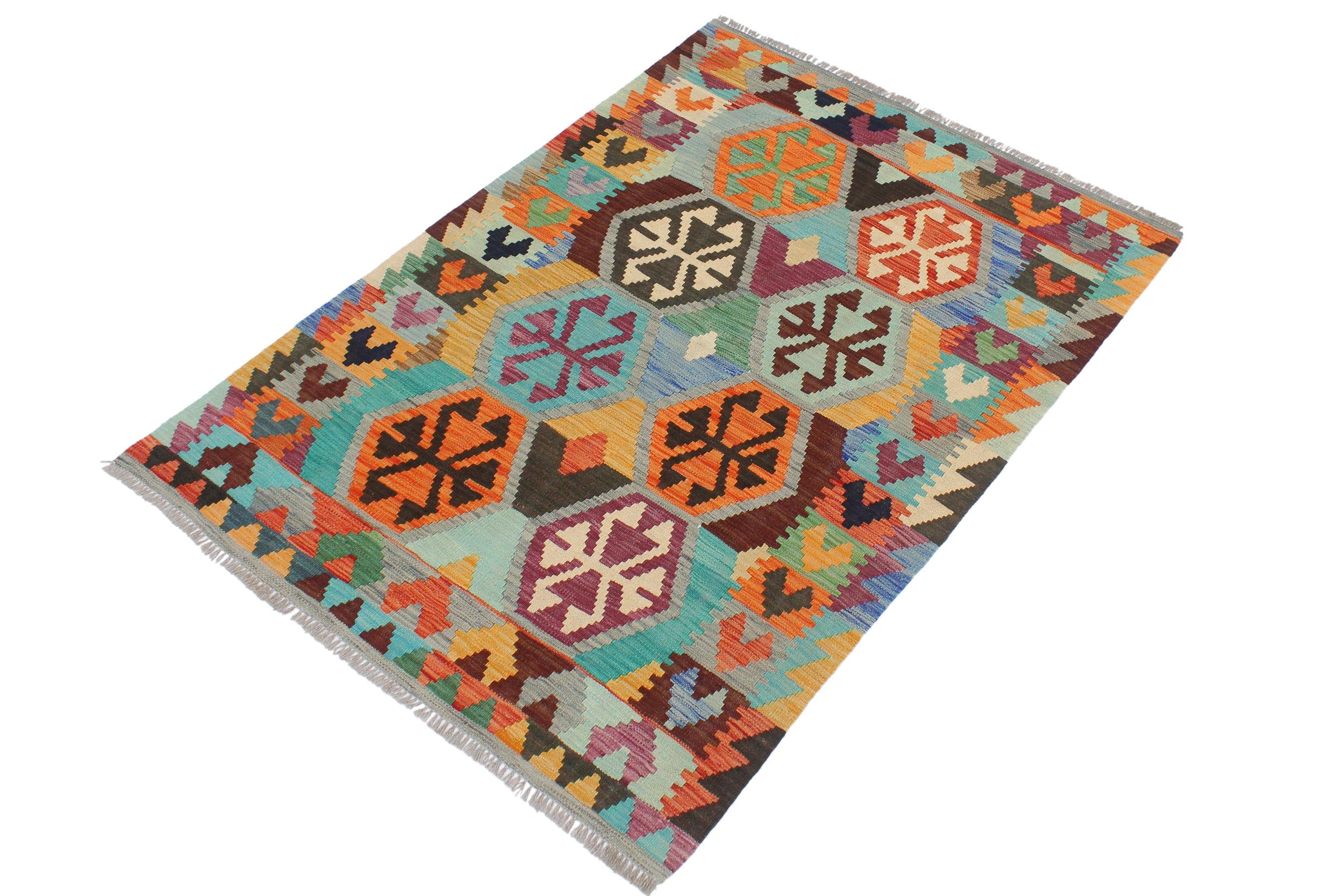 handmade Geometric Kilim Gray Rust Hand-Woven RECTANGLE 100% WOOL area rug 3 x 5