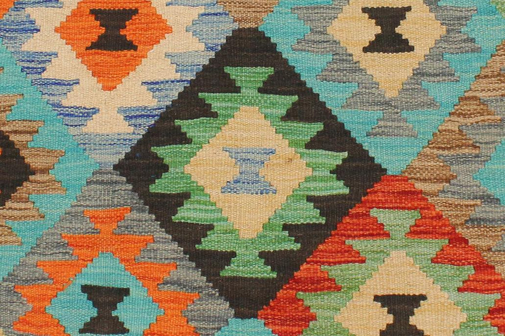Flat Weave Kilim Antique Navaho Vintage handmade Geometric Kilim Gray Blue Hand-Woven Rectangle 100% Wool Area Rug 3x5 