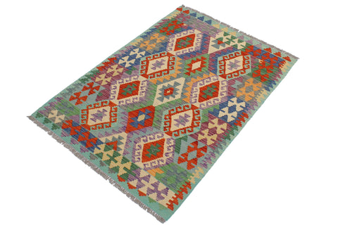 handmade Geometric Kilim Rust Blue Hand-Woven RECTANGLE 100% WOOL area rug 3 x 5