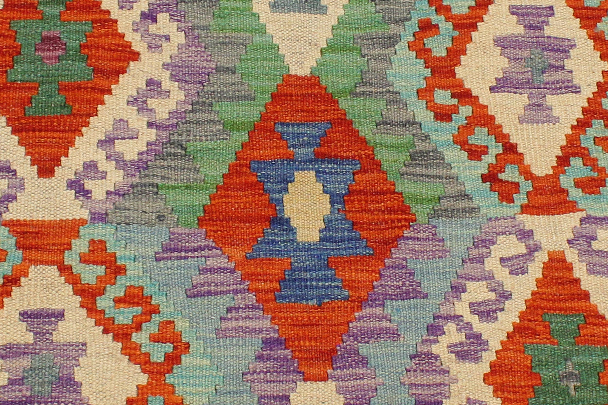 handmade Geometric Kilim Rust Blue Hand-Woven RECTANGLE 100% WOOL area rug 3 x 5