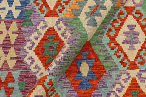 handmade Geometric Kilim Rust Blue Hand-Woven RECTANGLE 100% WOOL area rug 3 x 5