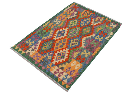 handmade Geometric Kilim Blue Green Hand-Woven RECTANGLE 100% WOOL area rug 3 x 5