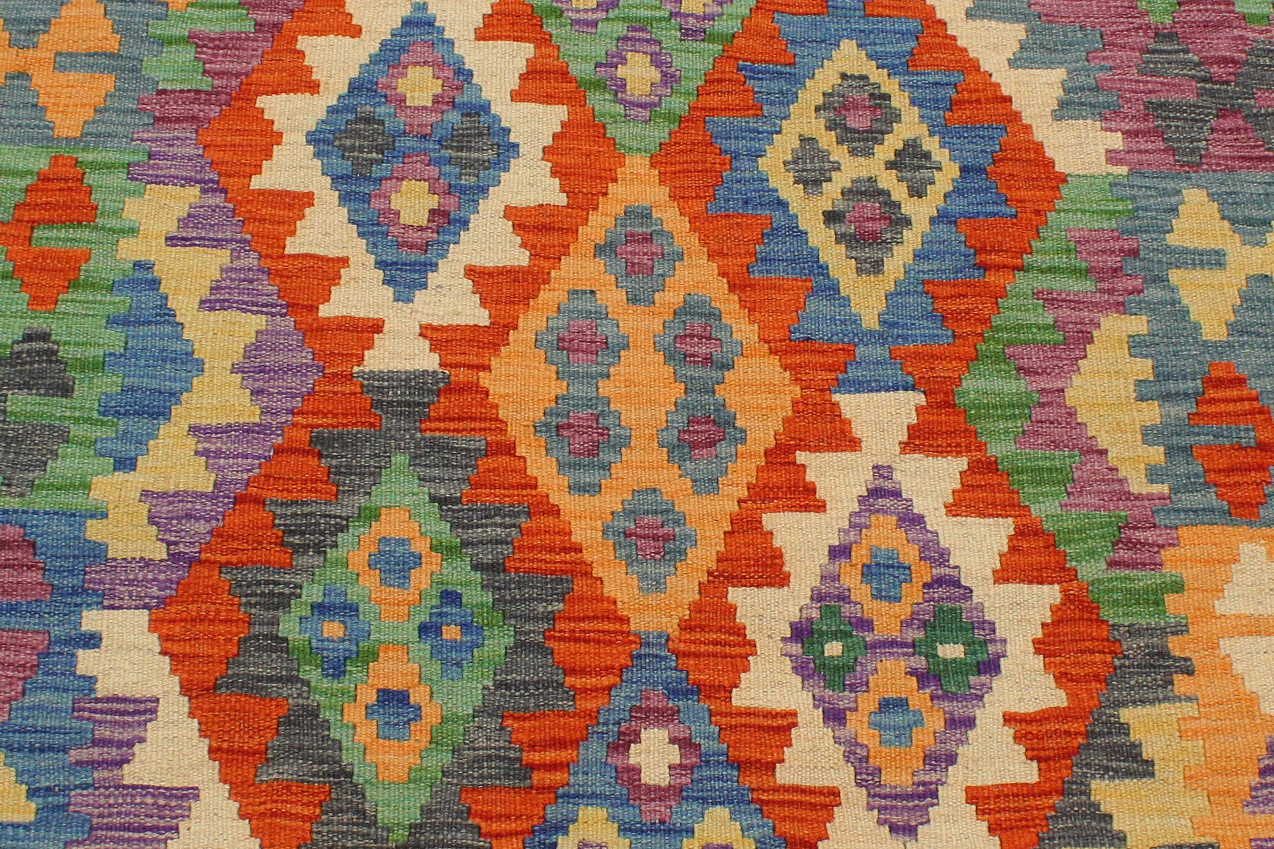 handmade Geometric Kilim Blue Green Hand-Woven RECTANGLE 100% WOOL area rug 3 x 5