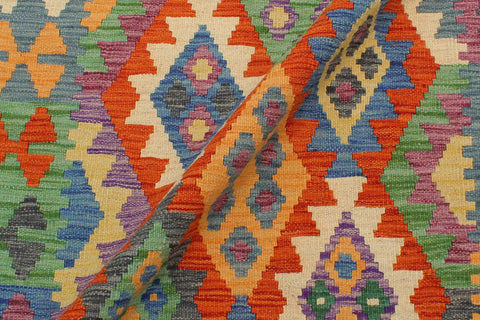 handmade Geometric Kilim Blue Green Hand-Woven RECTANGLE 100% WOOL area rug 3 x 5