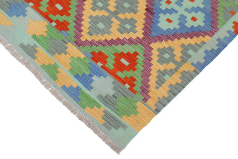 handmade Geometric Kilim Blue Rust Hand-Woven RECTANGLE 100% WOOL area rug 3 x 5