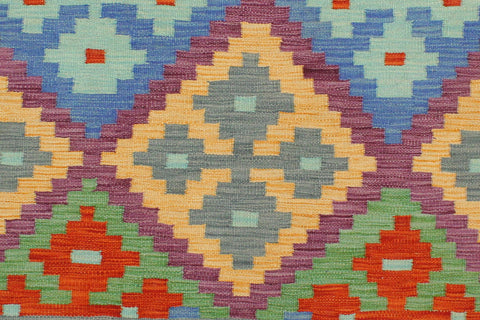 handmade Geometric Kilim Blue Rust Hand-Woven RECTANGLE 100% WOOL area rug 3 x 5