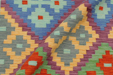 handmade Geometric Kilim Blue Rust Hand-Woven RECTANGLE 100% WOOL area rug 3 x 5