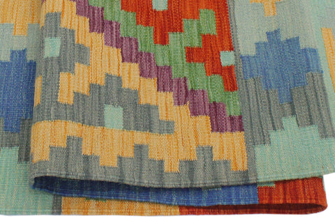handmade Geometric Kilim Blue Rust Hand-Woven RECTANGLE 100% WOOL area rug 3 x 5
