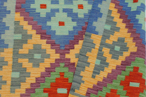handmade Geometric Kilim Blue Rust Hand-Woven RECTANGLE 100% WOOL area rug 3 x 5