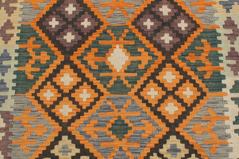 handmade Geometric Kilim Orange Green Hand-Woven RECTANGLE 100% WOOL area rug 3 x 5