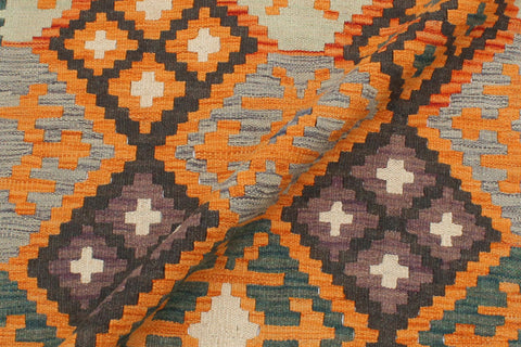 handmade Geometric Kilim Orange Green Hand-Woven RECTANGLE 100% WOOL area rug 3 x 5