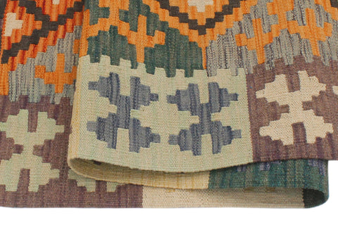 handmade Geometric Kilim Orange Green Hand-Woven RECTANGLE 100% WOOL area rug 3 x 5