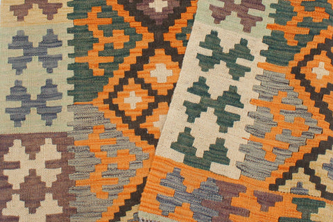 handmade Geometric Kilim Orange Green Hand-Woven RECTANGLE 100% WOOL area rug 3 x 5