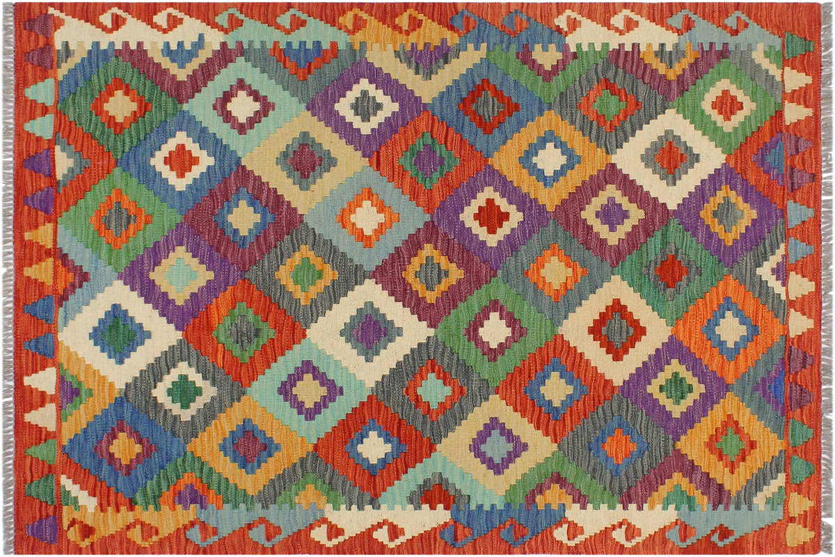 handmade Geometric Kilim Rust Beige Hand-Woven RECTANGLE 100% WOOL area rug 3 x 5
