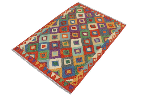 handmade Geometric Kilim Rust Beige Hand-Woven RECTANGLE 100% WOOL area rug 3 x 5