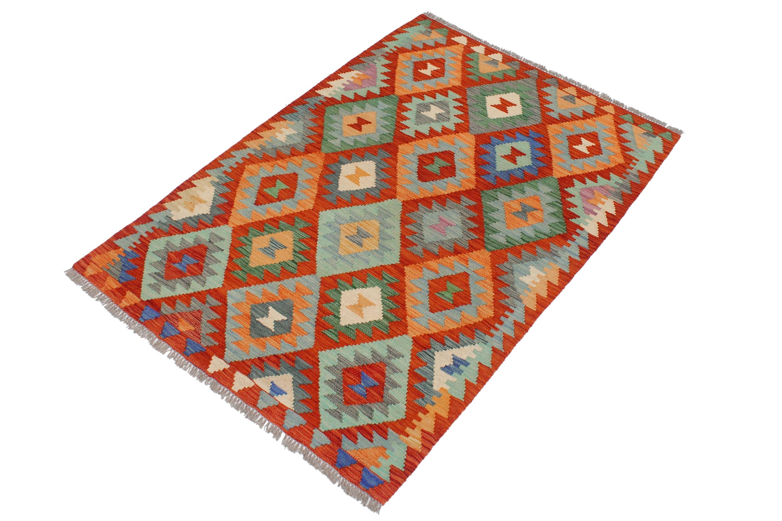 handmade Geometric Kilim Rust Blue Hand-Woven RECTANGLE 100% WOOL area rug 3 x 5