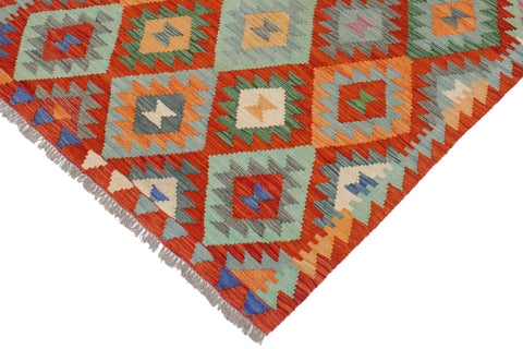 handmade Geometric Kilim Rust Blue Hand-Woven RECTANGLE 100% WOOL area rug 3 x 5