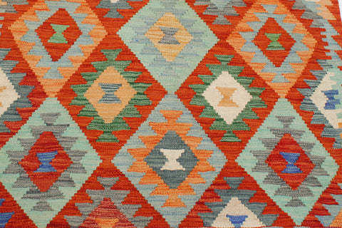 handmade Geometric Kilim Rust Blue Hand-Woven RECTANGLE 100% WOOL area rug 3 x 5