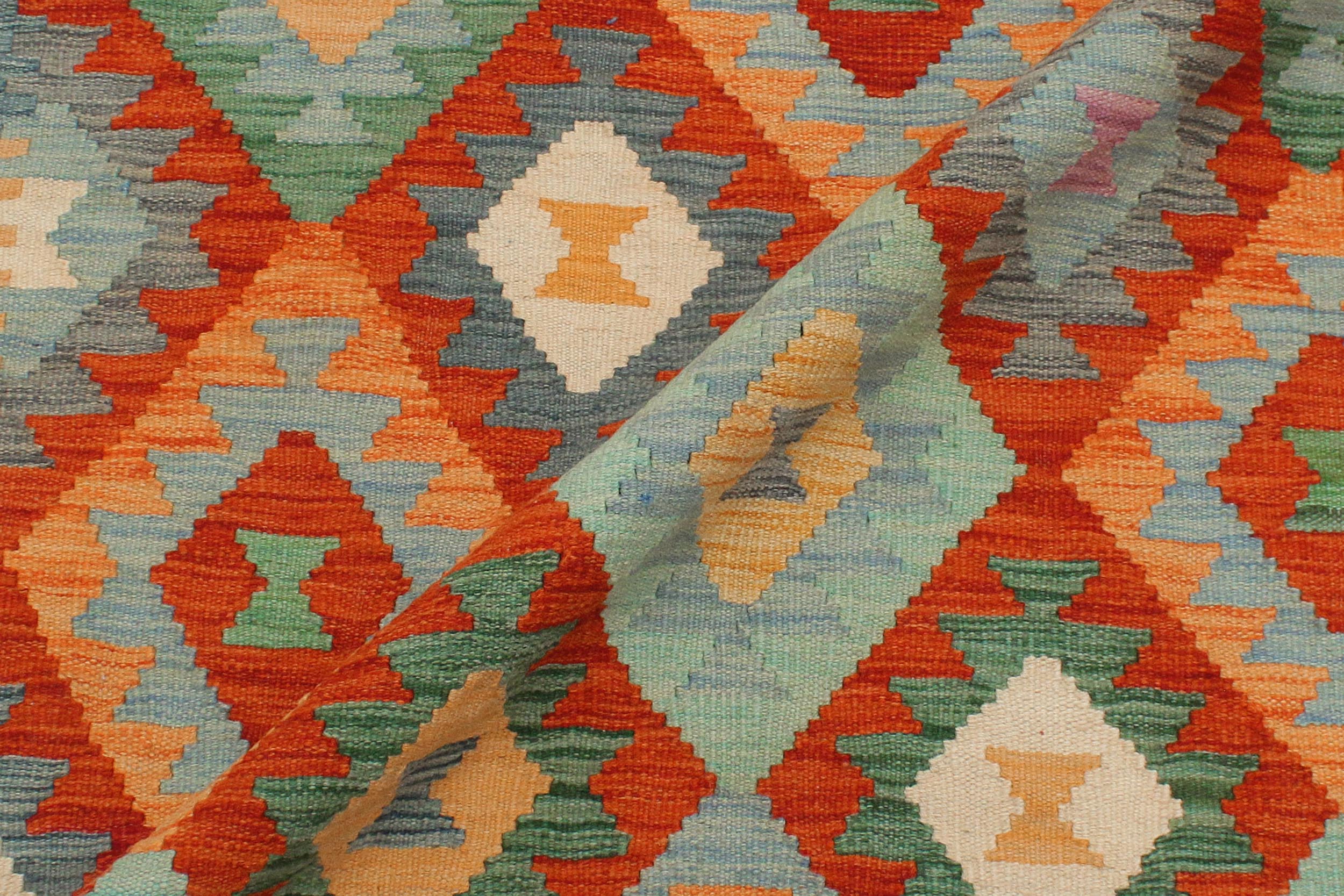 handmade Geometric Kilim Rust Blue Hand-Woven RECTANGLE 100% WOOL area rug 3 x 5