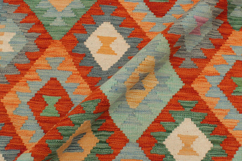 handmade Geometric Kilim Rust Blue Hand-Woven RECTANGLE 100% WOOL area rug 3 x 5