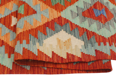 handmade Geometric Kilim Rust Blue Hand-Woven RECTANGLE 100% WOOL area rug 3 x 5
