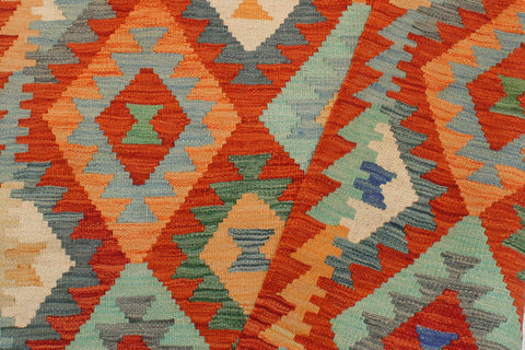 handmade Geometric Kilim Rust Blue Hand-Woven RECTANGLE 100% WOOL area rug 3 x 5