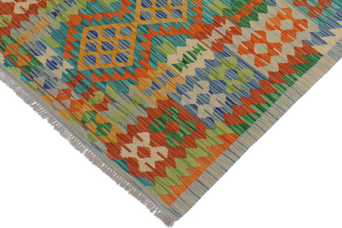 handmade Geometric Kilim Gold Blue Hand-Woven RECTANGLE 100% WOOL area rug 3' x 5'