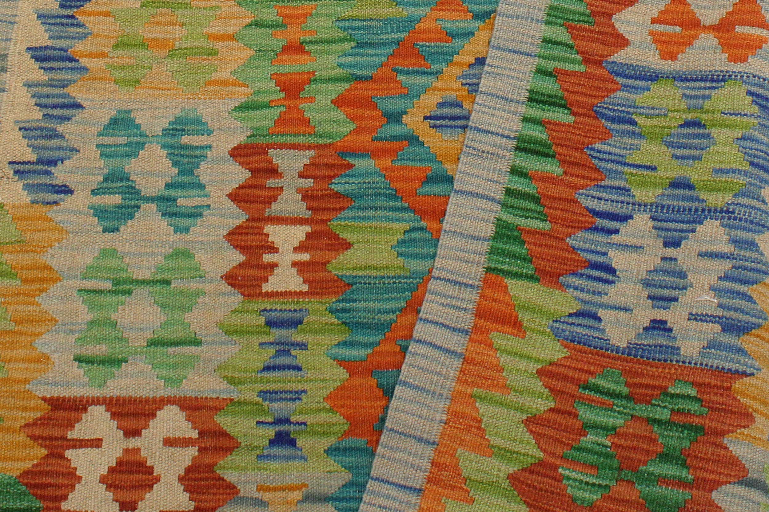 handmade Geometric Kilim Gold Blue Hand-Woven RECTANGLE 100% WOOL area rug 3' x 5'