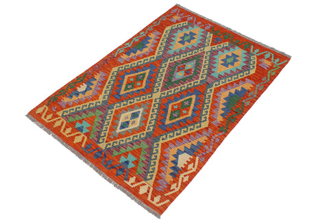handmade Geometric Kilim Rust Blue Hand-Woven RECTANGLE 100% WOOL area rug 3 x 5