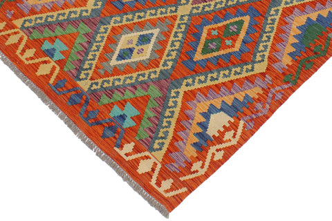 handmade Geometric Kilim Rust Blue Hand-Woven RECTANGLE 100% WOOL area rug 3 x 5