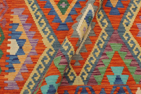 handmade Geometric Kilim Rust Blue Hand-Woven RECTANGLE 100% WOOL area rug 3 x 5