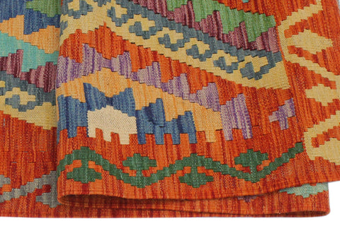 handmade Geometric Kilim Rust Blue Hand-Woven RECTANGLE 100% WOOL area rug 3 x 5