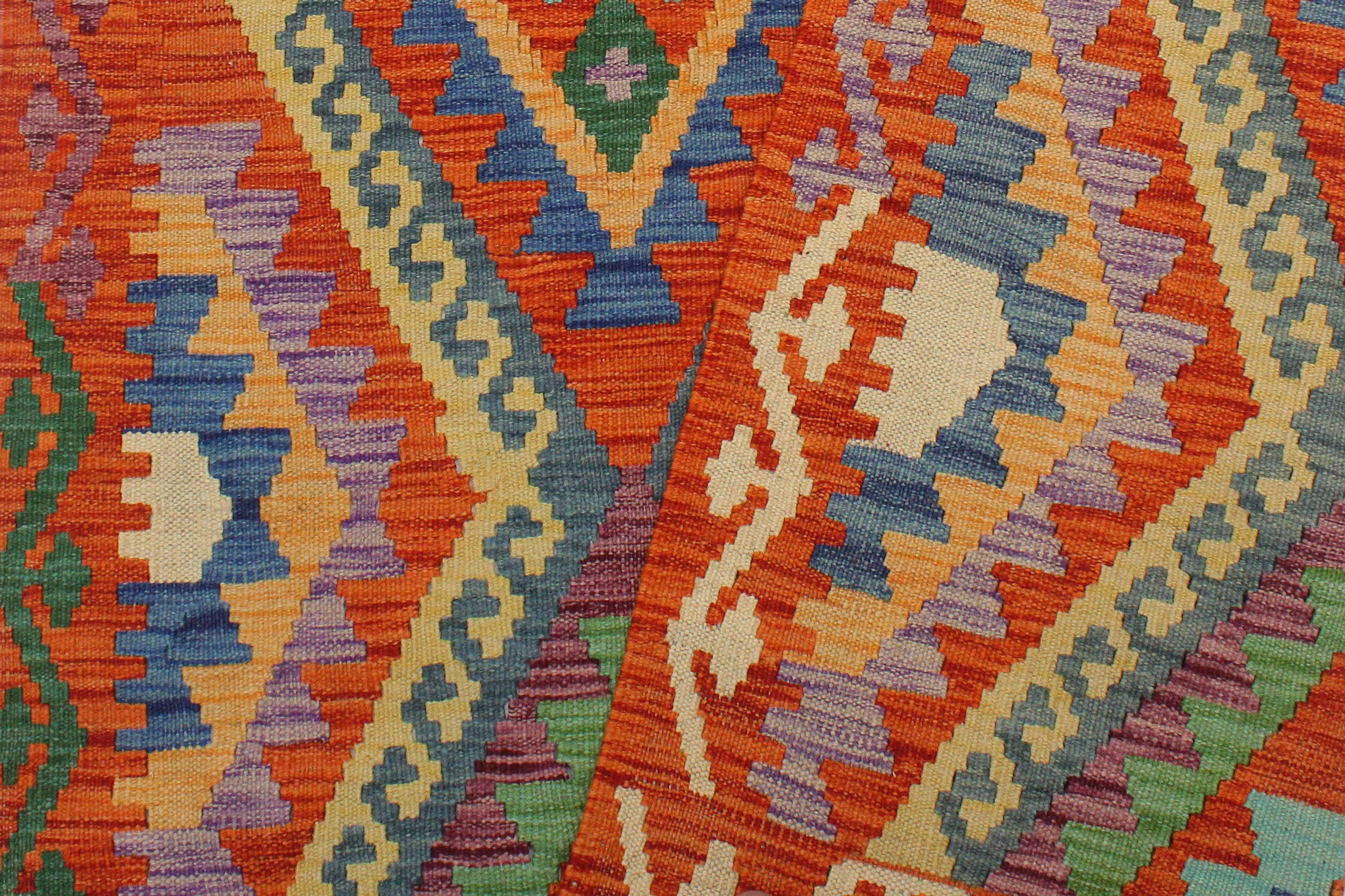 handmade Geometric Kilim Rust Blue Hand-Woven RECTANGLE 100% WOOL area rug 3 x 5