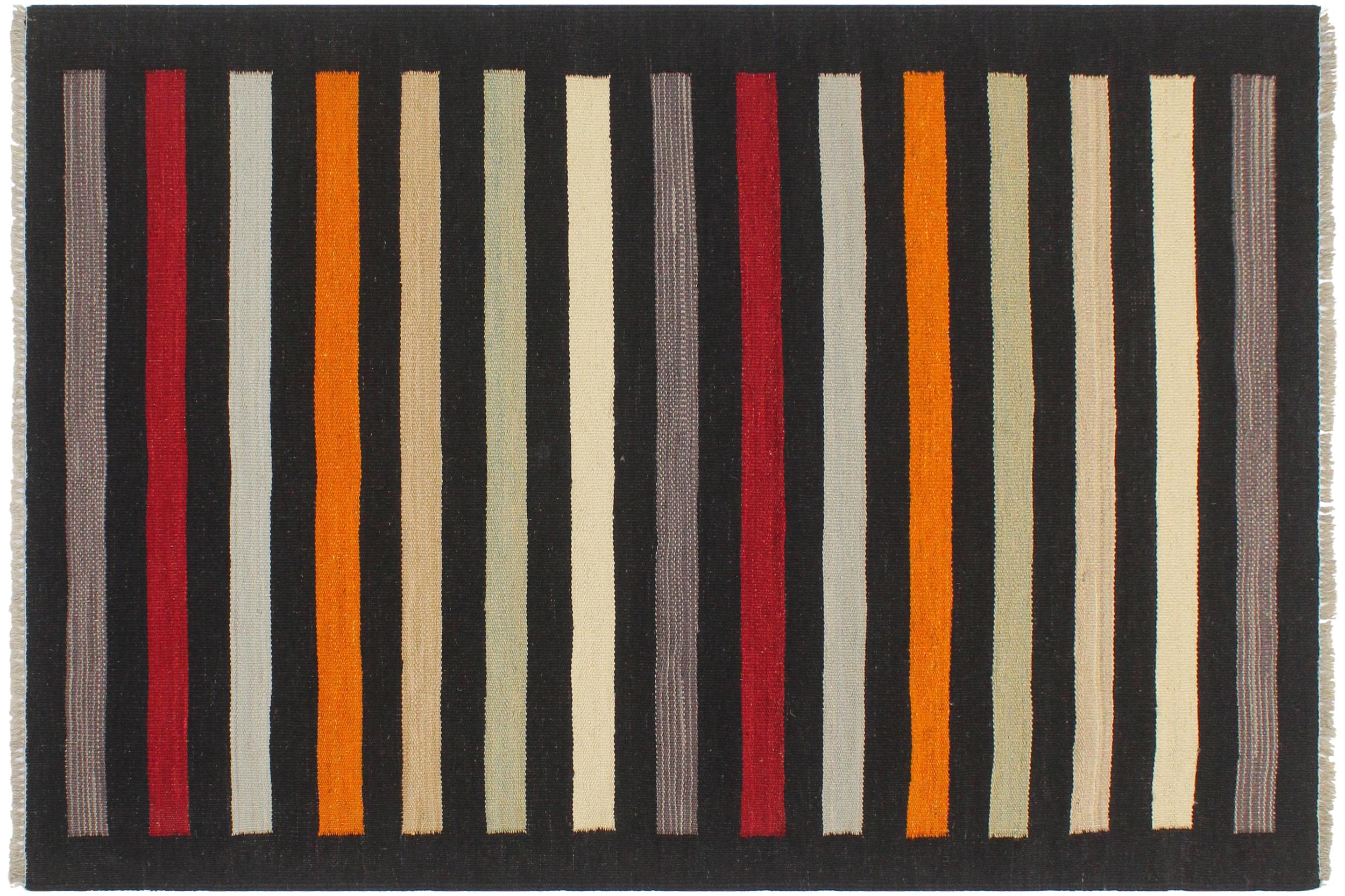 handmade Modern Kilim Black Red Hand-Woven RECTANGLE 100% WOOL area rug 3x5