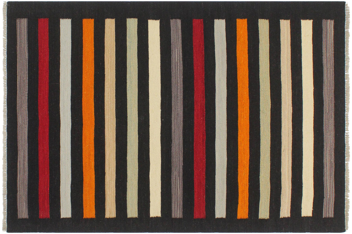 handmade Modern Kilim Black Red Hand-Woven RECTANGLE 100% WOOL area rug 3x5