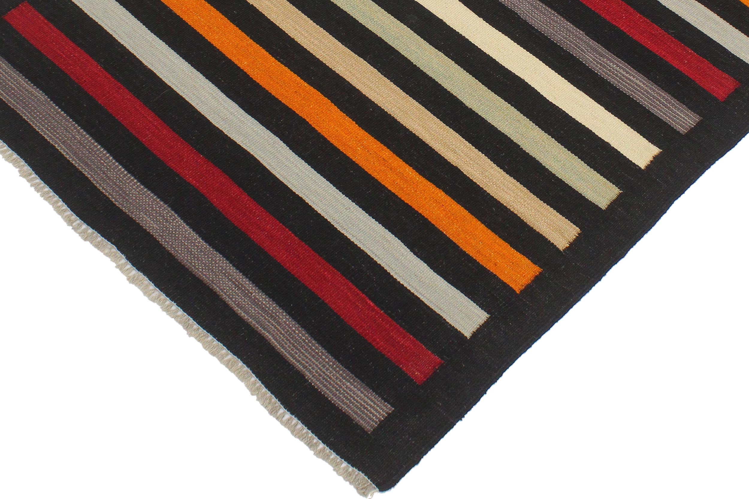 handmade Modern Kilim Black Red Hand-Woven RECTANGLE 100% WOOL area rug 3x5
