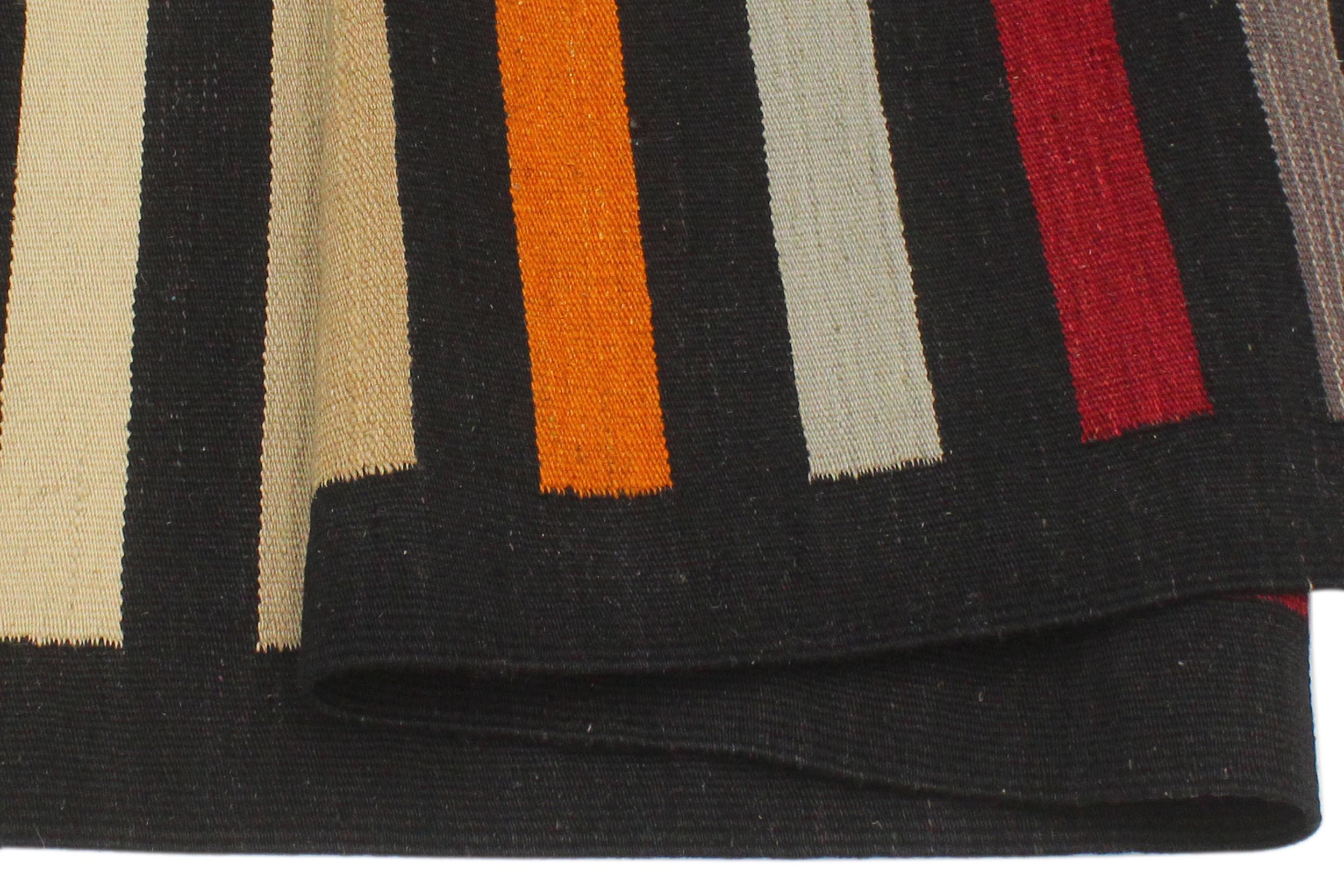 handmade Modern Kilim Black Red Hand-Woven RECTANGLE 100% WOOL area rug 3x5