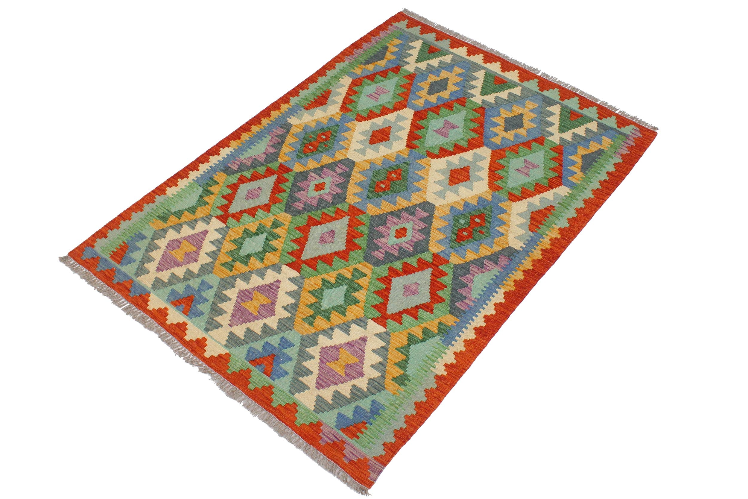 handmade Geometric Kilim Blue Rust Hand-Woven RECTANGLE 100% WOOL area rug 3 x 5